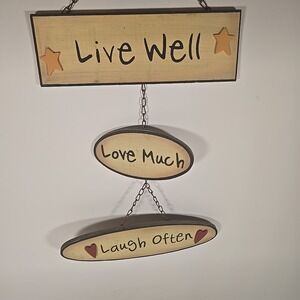 Decorative Wooden Wall Hanging Live Well  Love Much  Laugh OFTEN w/Chain Connect